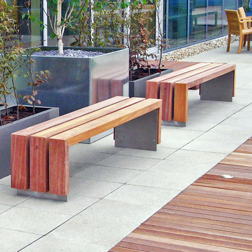 现代风格公共长椅 - BLOC - Factory Street Furniture - 木质 / 不锈钢 / 带椅背