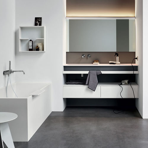 Corian®可丽耐洗手盆台面 - Rexa Design - Fenix NTM 材质 / 定制 / 带毛巾架