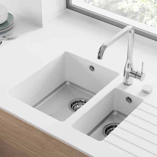 双槽厨房水槽 - FSP-15 - Hasenkopf - 带沥水架 / Corian®可丽耐 / 整体式