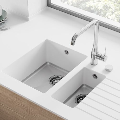 双槽厨房水槽 - FSP-12 - Hasenkopf - 带沥水架 / Corian®可丽耐 / 整体式