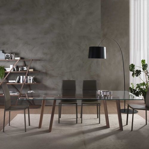 现代风格餐桌 - JEN - Italy Dream Design - 淬火玻璃 / 实木桌脚 / 核桃木桌脚