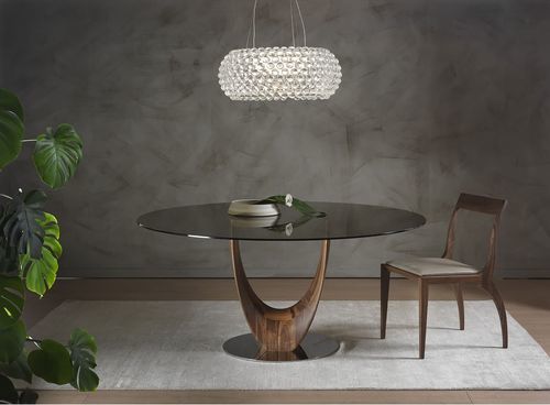 现代风格餐桌 - AXEL - Italy Dream Design - 淬火玻璃 / 核桃木桌脚 / 圆形
