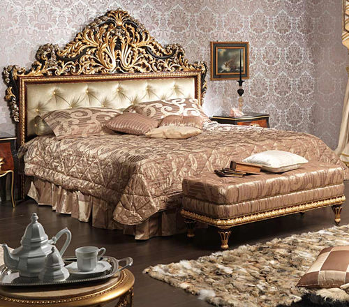 双人床 - EMPERADOR BLACK  - VIMERCATI MEDA LUXURY CLASSIC FURNITURE - 路易十五 / 布艺 / 带软包床头板