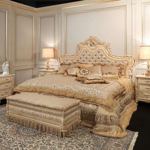双人床 - White and Gold - VIMERCATI MEDA LUXURY CLASSIC FURNITURE - 经典风格 / 布艺 / 带软包床头板