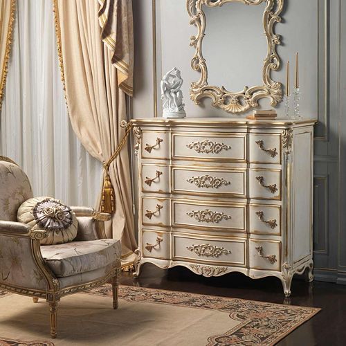 路易十六风格抽屉柜 - WHITE AND GOLD - VIMERCATI MEDA LUXURY CLASSIC FURNITURE - 木质 / 手工 / 4 屉式
