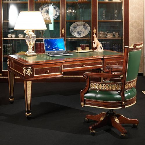 落地办公桌 - ERMITAGE - VIMERCATI MEDA LUXURY CLASSIC FURNITURE - 皇家风格 / 桃花心木 / 皮质