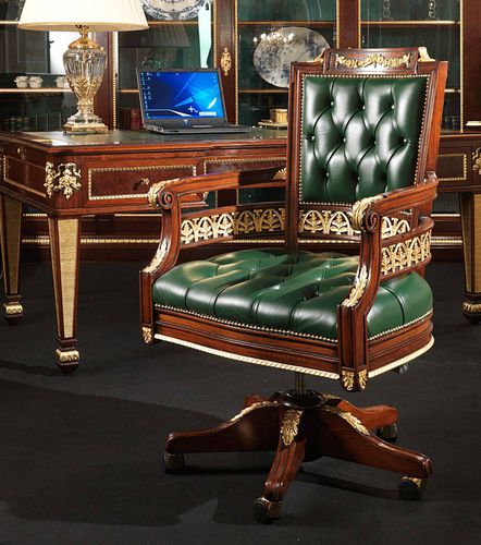 经典风格办公椅 - ERMITAGE - VIMERCATI MEDA LUXURY CLASSIC FURNITURE - 皮质 / 木质 / 棕色
