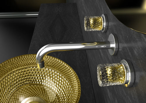 台盆混合水龙头 - LYRIC RAMADA crystal handles GOLD - GLASS DESIGN Srl - 壁挂 / 水晶 / 浴室
