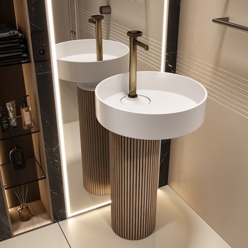 落地式台盆 - TOWER OYSTER - MOMA DESIGN - 木质 / Corian®可丽耐 / 圆形