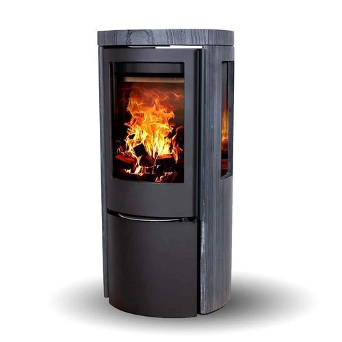 木材采暖炉 - COZY CLASSIC DARK SANDSTONE SIDEGLASS - Jydepejsen A/S - 独立式 / 3面 / 传统风格
