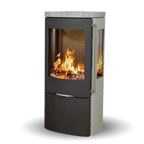 木材采暖炉 - SENZA GREY WOOD SANDSTONE SIDEGLASS - Jydepejsen A/S - 独立式 / 3面 / 现代风格