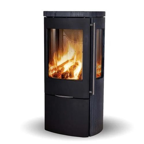 木材采暖炉 - SENZA DARK SANDSTONE SIDEGLASS - Jydepejsen A/S - 独立式 / 3面 / 现代风格