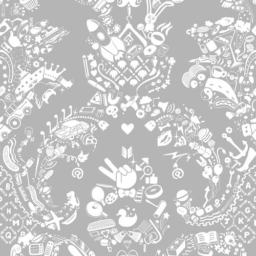 现代风格墙纸 - NEW WORLD DAMASK - WHITE &amp; GREY - Mineheart - 无纺布 / 缎纹 / 仿大理石