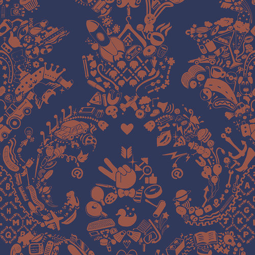 现代风格墙纸 - NEW WORLD DAMASK - PURPLE AND ORANGE - Mineheart - 无纺布 / 缎纹 / 仿布