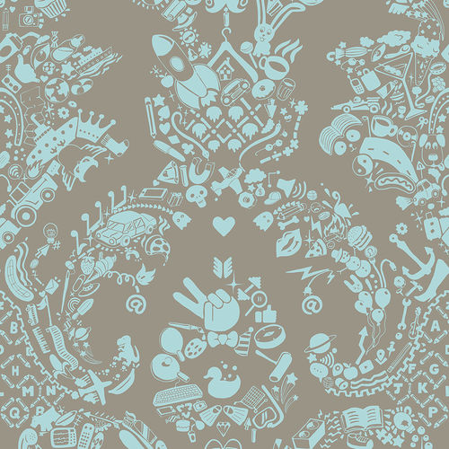 设计墙纸 - NEW WORLD DAMASK - GREY &amp; BLUE - Mineheart - 无纺布 / 图案 / 仿布