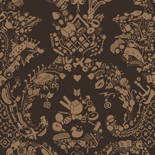原创设计墙纸 - NEW WORLD DAMASK - BROWN &amp; BEIGE - Mineheart - 无纺布 / 图案 / 仿布