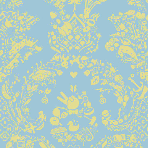 原创设计墙纸 - NEW WORLD DAMASK - BLUE &amp; LIME - Mineheart - 无纺布 / 图案 / 仿布