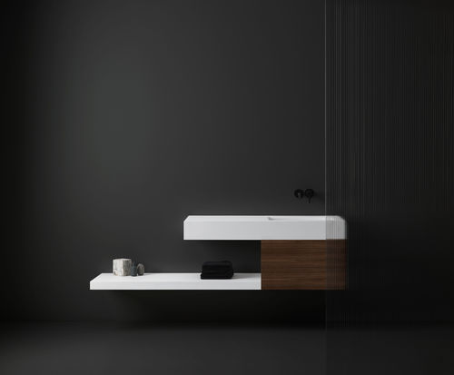 Corian®可丽耐洗手盆台面 - Bari - RESIGRES - 树脂 / 定制 / 带毛巾架