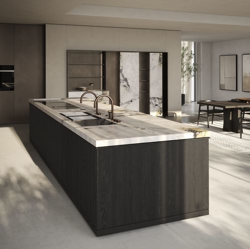 玻璃现代厨房岛台 - METHIS - Key cucine - 大理石 / 金属 / 青铜
