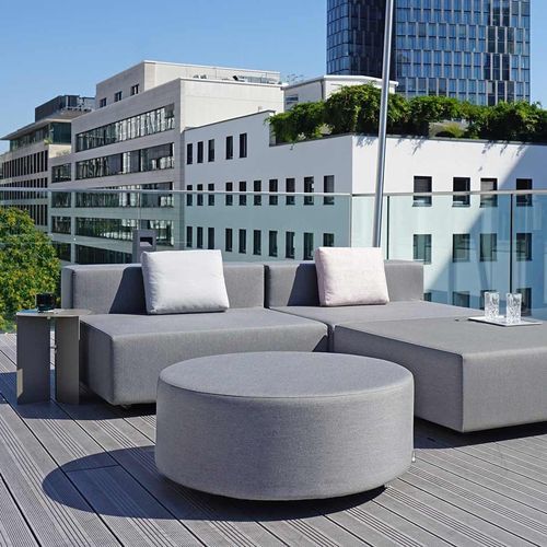 现代风格软包脚凳 - JOJ - april furniture - 布料 / 不锈钢 / 圆形