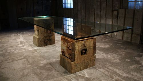 现代风格桌 - UNIKA  - THORS DESIGN - 玻璃 / 木桌脚 / 长方形