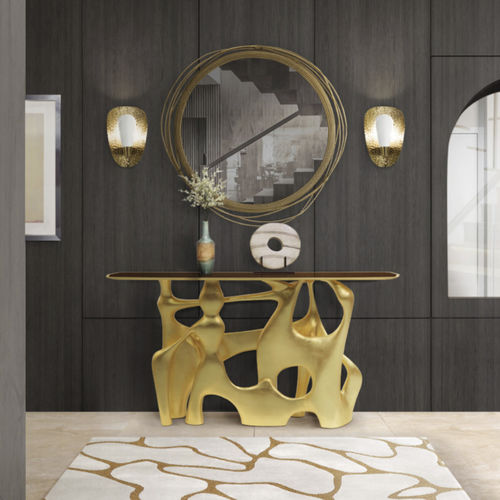 现代风格玄关桌 - BASTEI - BRABBU DESIGN FORCES - 胡桃木 / 金箔木板 / 木桌脚
