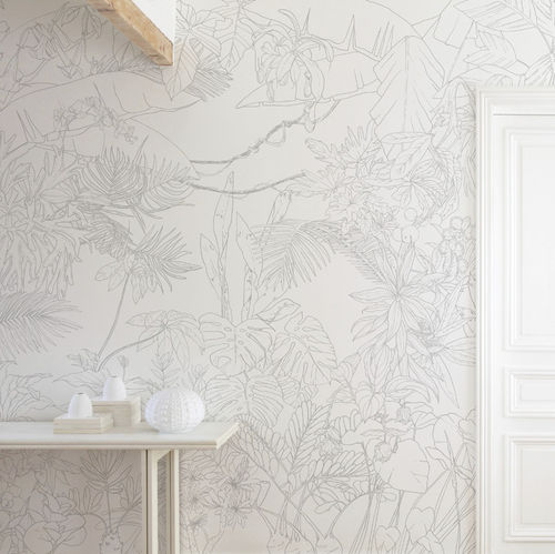 现代风格墙纸 - Papier peint Jungle Tropical Trait Gris Panoramique - Ohmywall - 印花 / 自然图案 / 全景式