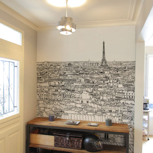 现代风格墙纸 - Papier peint Vue de Paris Grand Palais Tour Eiffel Medium - Ohmywall - 全景式 / 都市图案 / 场景图案
