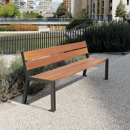 现代风格公共长椅 - ARLO - univers & cité | mobilier urbain - 木质 / 粉末涂层钢 / 带椅背