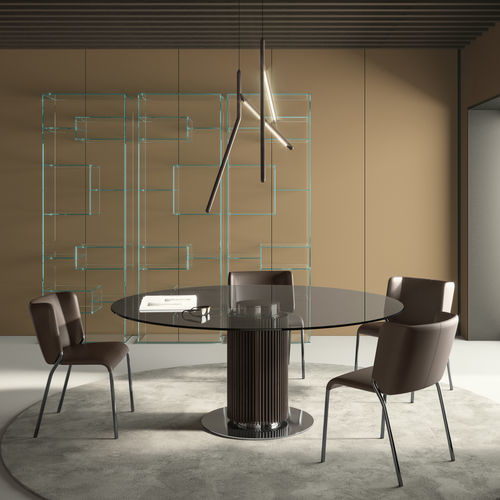 现代风格餐桌 - Hybrid - TONELLI Design - 淬火玻璃 / 木桌脚 / 铬钢桌脚
