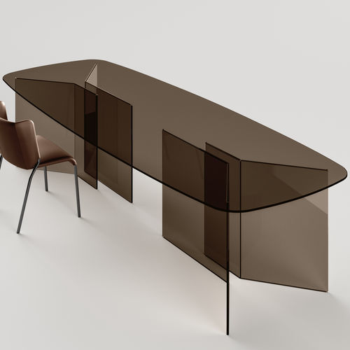 现代风格餐桌 - Thrim - TONELLI Design - 淬火玻璃 / 玻璃桌脚 / 长方形
