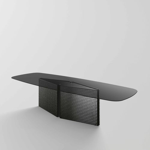 现代风格餐桌 - BOW - TONELLI Design - 淬火玻璃 / 钢座桌脚 / 长方形