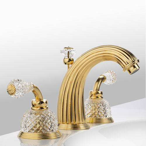台盆混合水龙头 - C56-1301 D&Ocirc;ME &Agrave; MANETTES DIAMANT - Cristal&Bronze - 台面 / 黄铜 / 金质