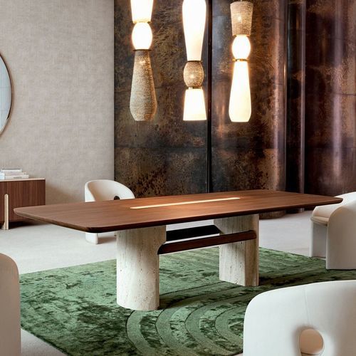 现代风格餐桌 - ROCHE BOBOIS - 木制贴皮 / MDF / 钙华碱桌脚