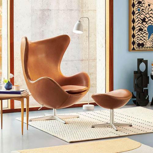 北欧风格扶手椅 - EGG™ - Fritz Hansen - 皮质 / 布料 / 带脚凳