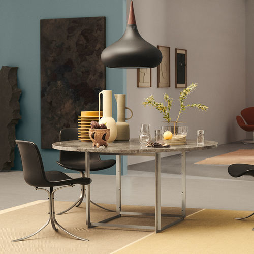 现代风格餐桌 - PK54™ - Fritz Hansen - 抛光钢 / 大理石 / 花岗岩