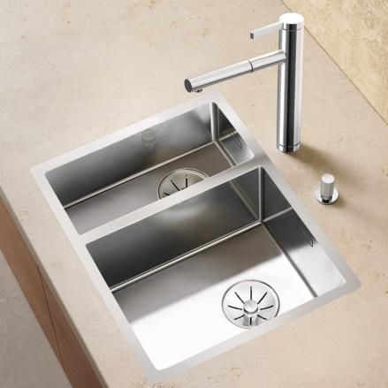 双槽厨房水槽 - CLARON 340/180-IF - BLANCO GmbH + Co KG - 无排水板 / 不锈钢 / 嵌入式