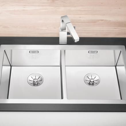 双槽厨房水槽 - CLARON 400/400-IF - BLANCO GmbH + Co KG - 无排水板 / 不锈钢 / 嵌入式