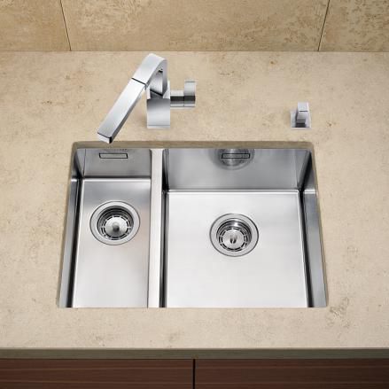 双槽厨房水槽 - CLARON 550/200-U - BLANCO GmbH + Co KG - 无排水板 / 不锈钢 / 下装式
