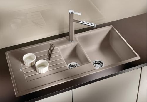 双槽厨房水槽 - ZIA 6 S - BLANCO GmbH + Co KG - 带沥水架 / 复合材料 / 嵌入式