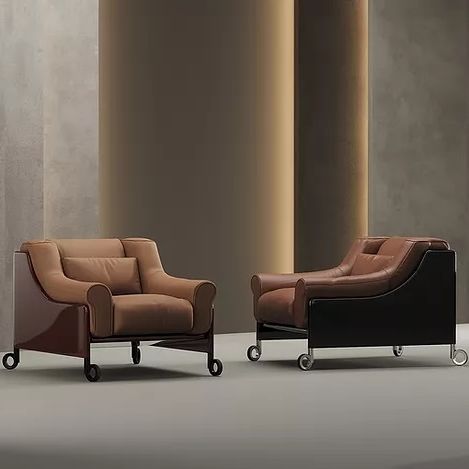 现代风格扶手椅 - COMPAGNA - Molinari Design Srl. - 皮质 / 木质 / 棕色