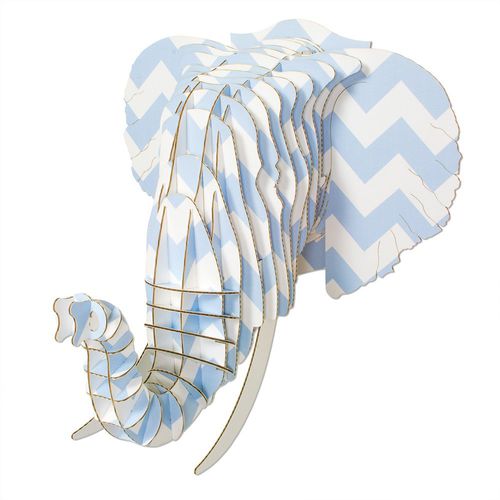 硬纸板雕塑 - EYAN CHEVRON PRINT ELEPHANT HEAD - cardboard safari - 墙面