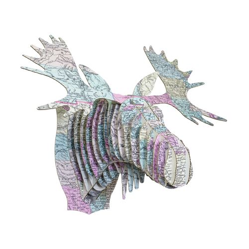 硬纸板雕塑 - FRED VINTAGE MAP PRINT MOOSE HEAD - cardboard safari - 墙面