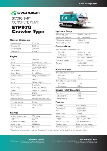 STATIONARY CONCRETE PUMP ETP970 Crawler Type