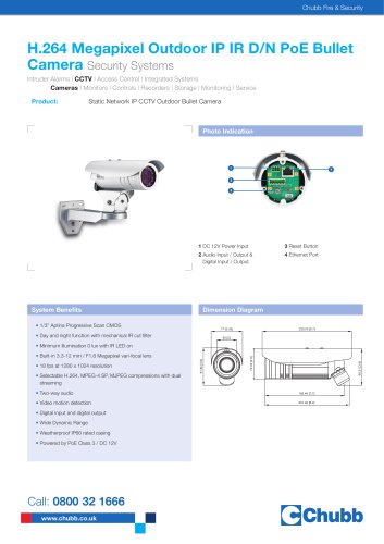 H.264 Megapixel Outdoor IP IR D/N PoE Bullet Camera