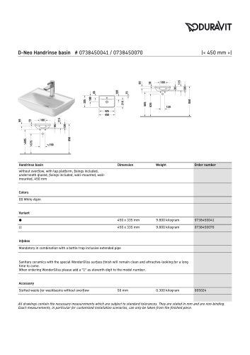 D-Neo Handrinse basin # 0738450041 / 0738450070