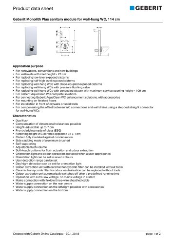 Geberit Monolith Plus sanitary module for wall-hung WC, 114 cm