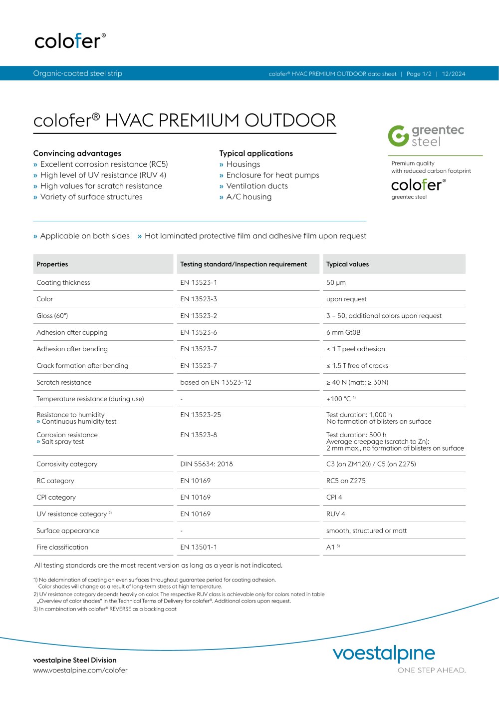 Data sheet colofer&reg; HVAC PREMIUM OUTDOOR - voestalpine