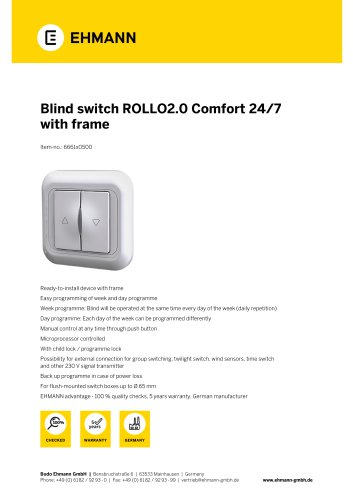 Blind switch ROLLO2.0 Comfort 24/7 with frame