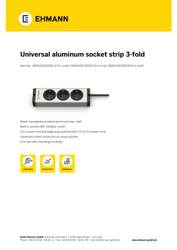 Universal aluminum socket strip 3-fold